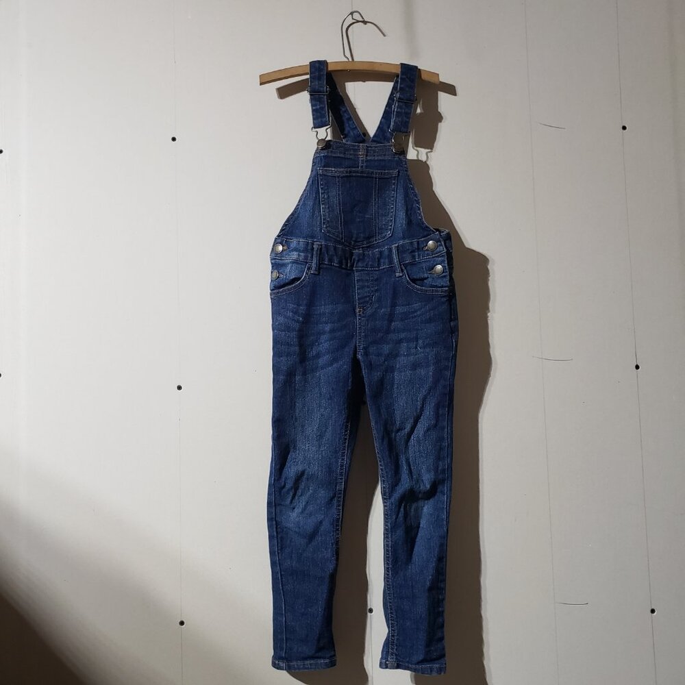 Joe Fresh dark wash denim skinny overalls girls size 6